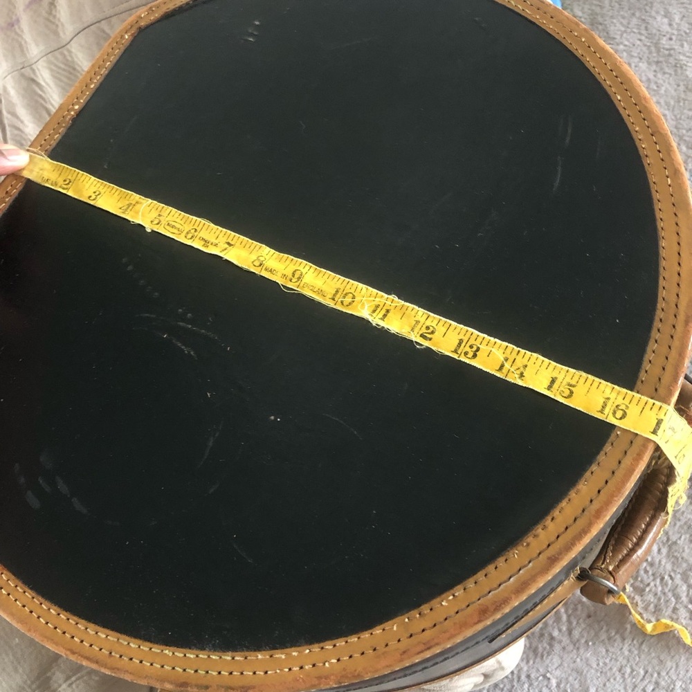 Large Antique Navy/Tan Leather Travel Hat Box ca 1919 - Picture 14 of 17